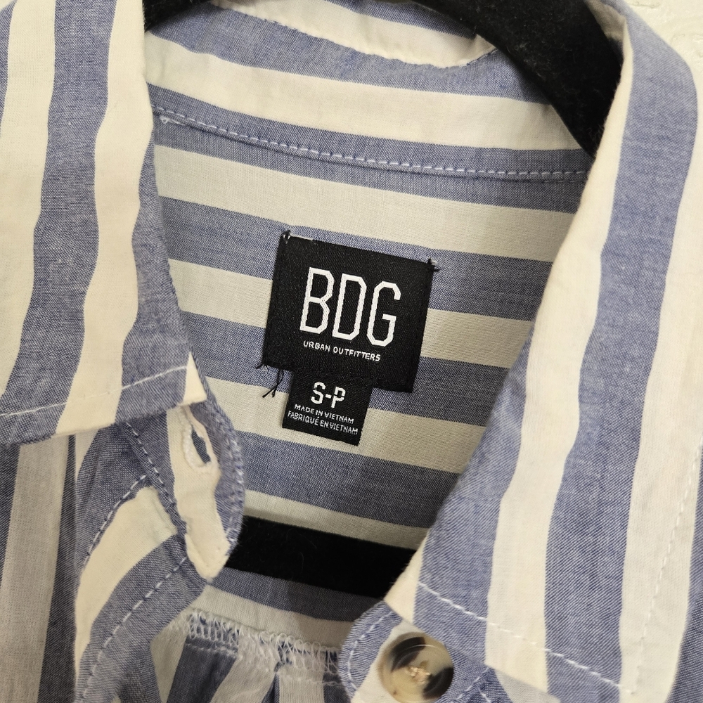 Bdg Patchwork Striped Oversized Button Up Blue Wh… - image 8